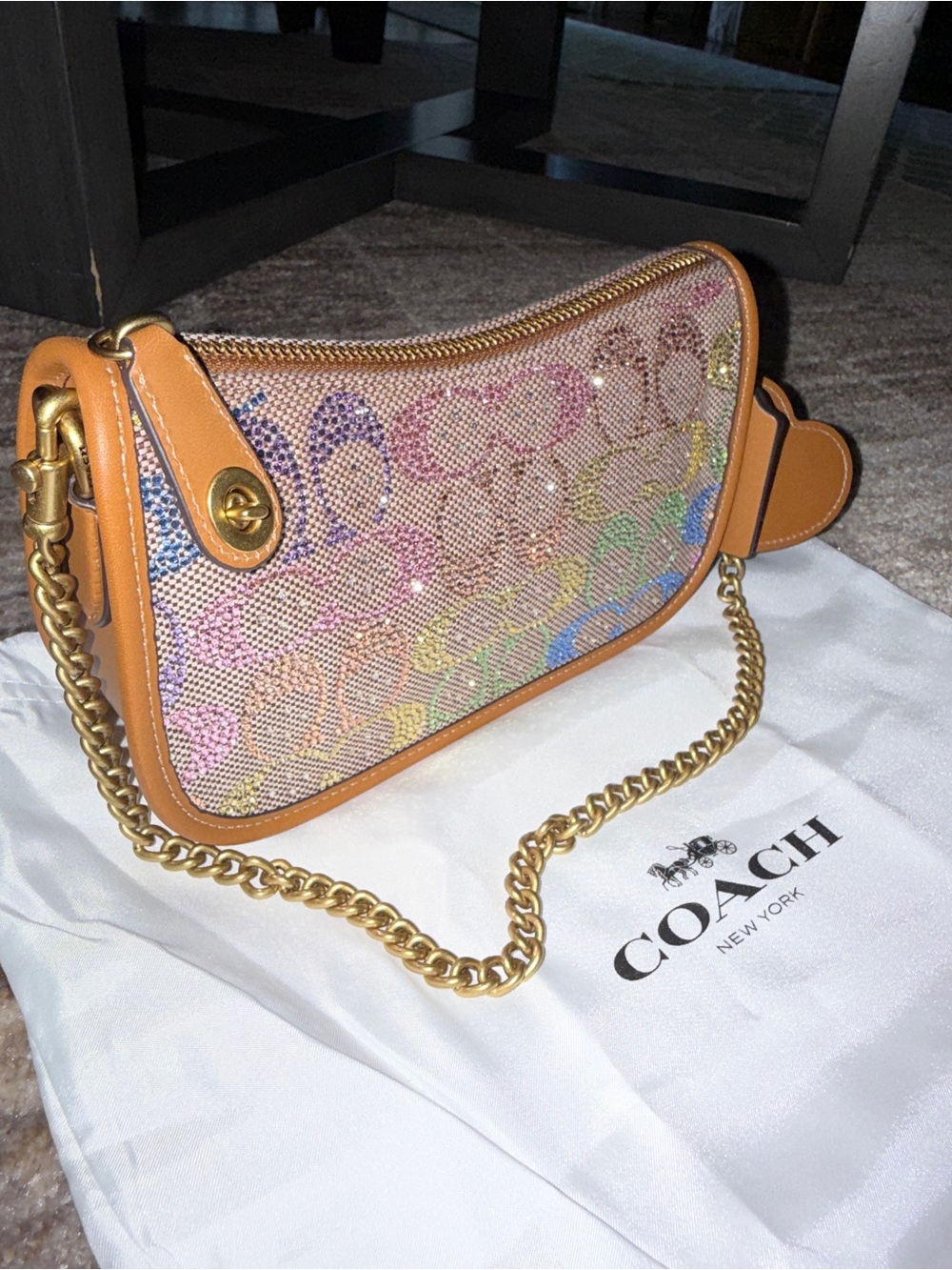 Coach Crystal Rainbow Signature Canvas Swing Shoulder Bag New